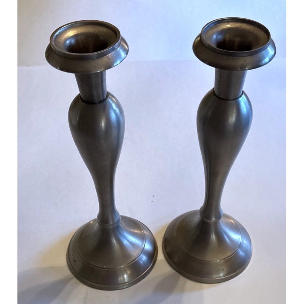 Vintage Bombay 2 Brushed Pewter 10" Candlesticks